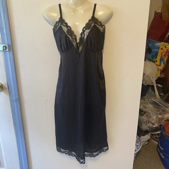 Vintage Babydoll SlipDress M/L BlackLaceTrim Nightie Lingerie Coquette Sexy Goth - Picture 1 of 7